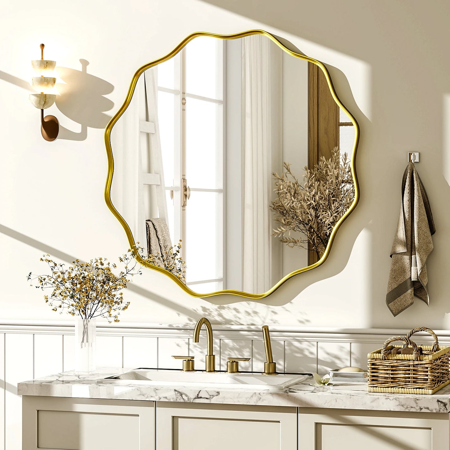 Wavy Round Decorative Bathroom Mirror