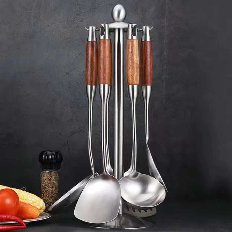 Utensil Set 7 Piece Stainless Steel Rosewood Handle