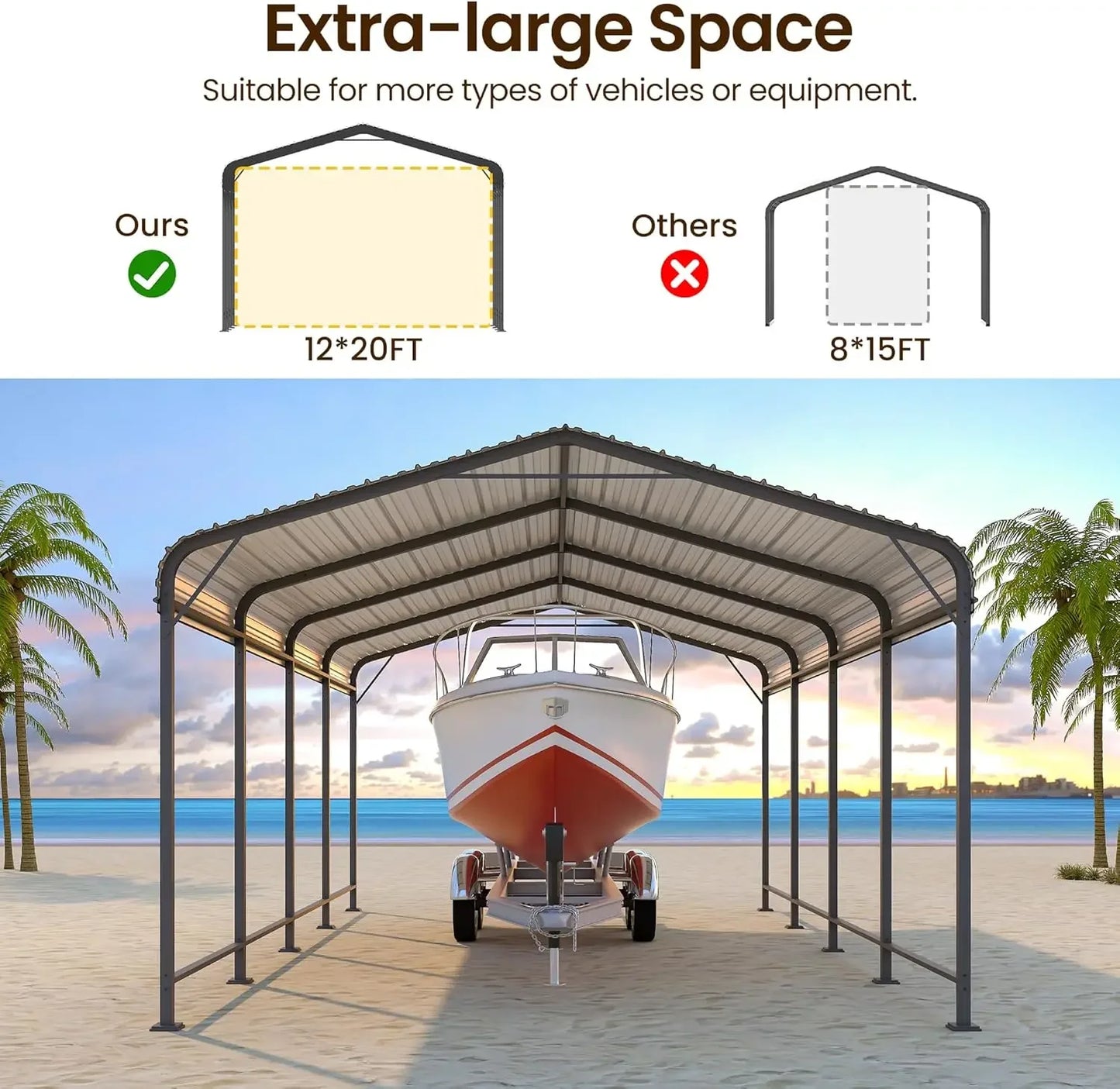 12x20FT Metal Carport, Heavy Duty Carport Canopy