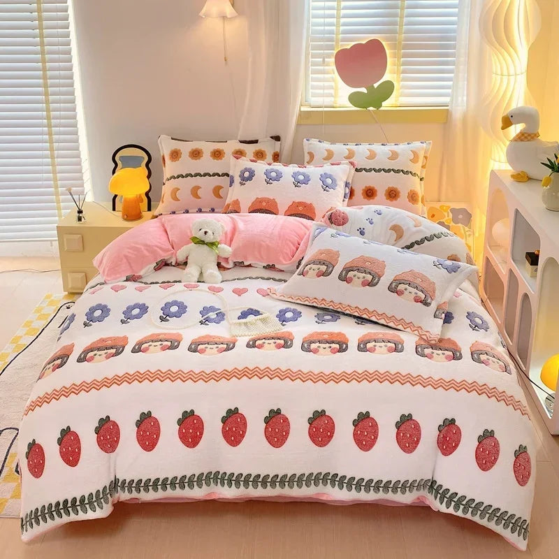 1pc Winter Duvet Cover Queen/King Size Cartoon Style