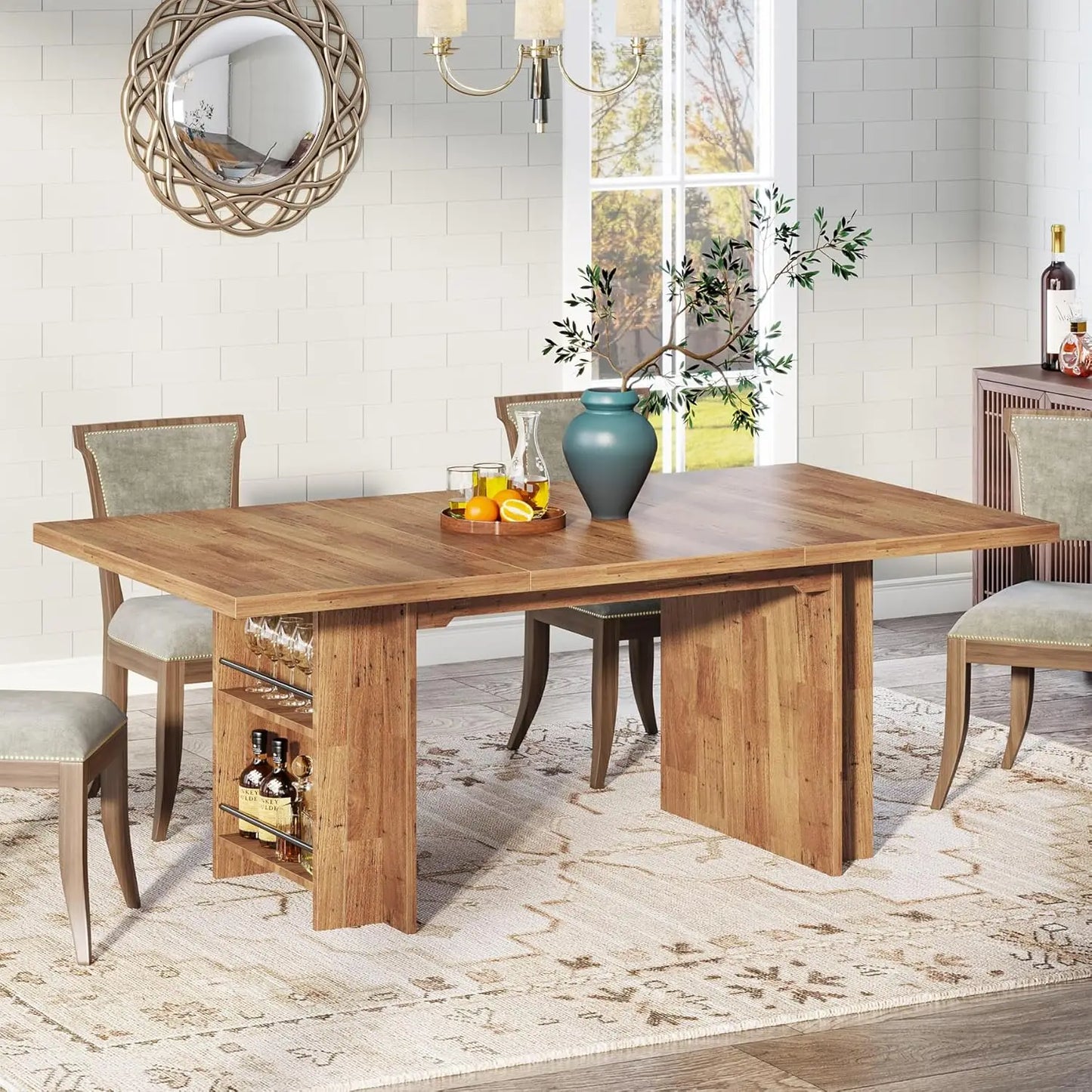 Farmhouse Dining Table for 6 to 8, 63-Inch Rectangular