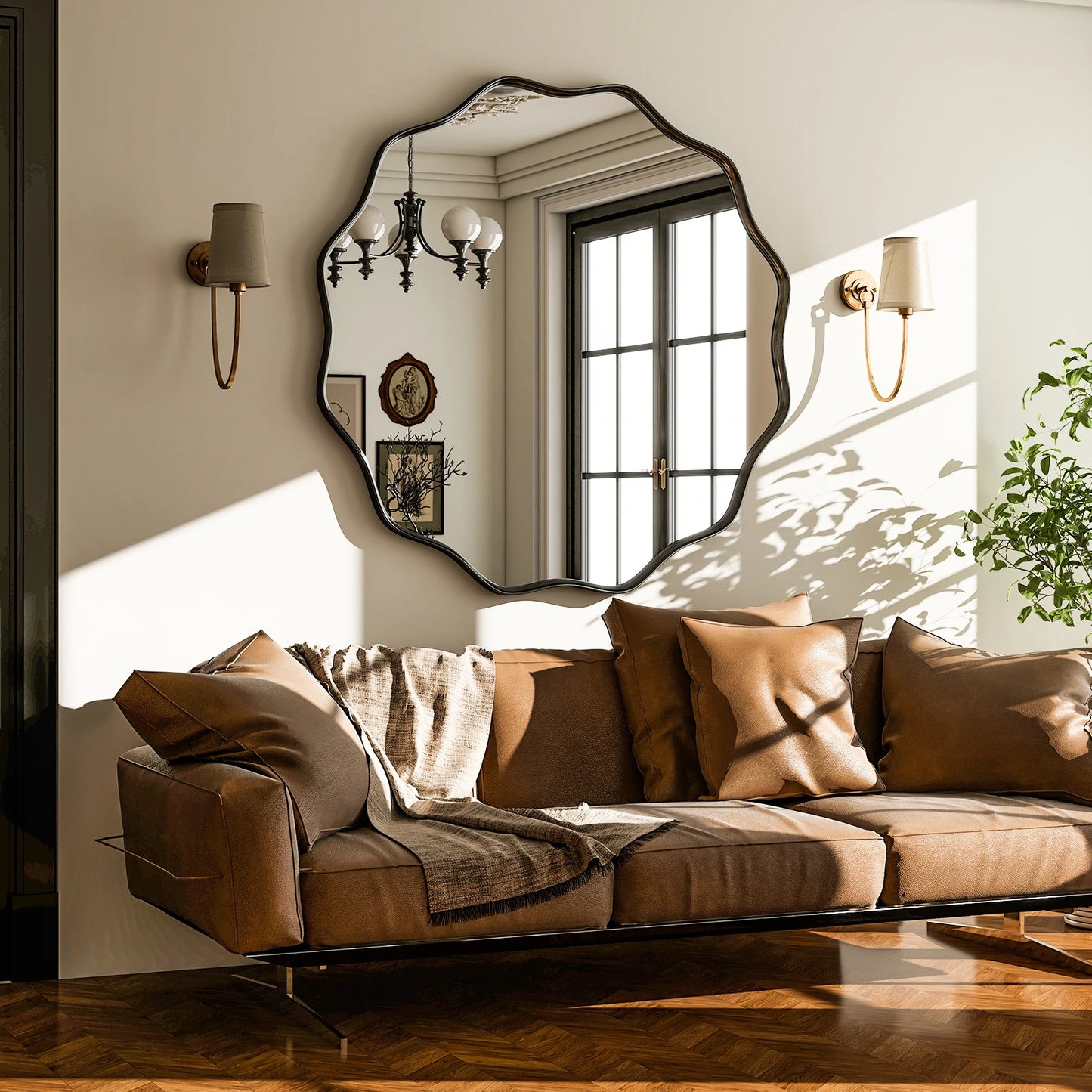 Wavy Round Decorative Bathroom Mirror