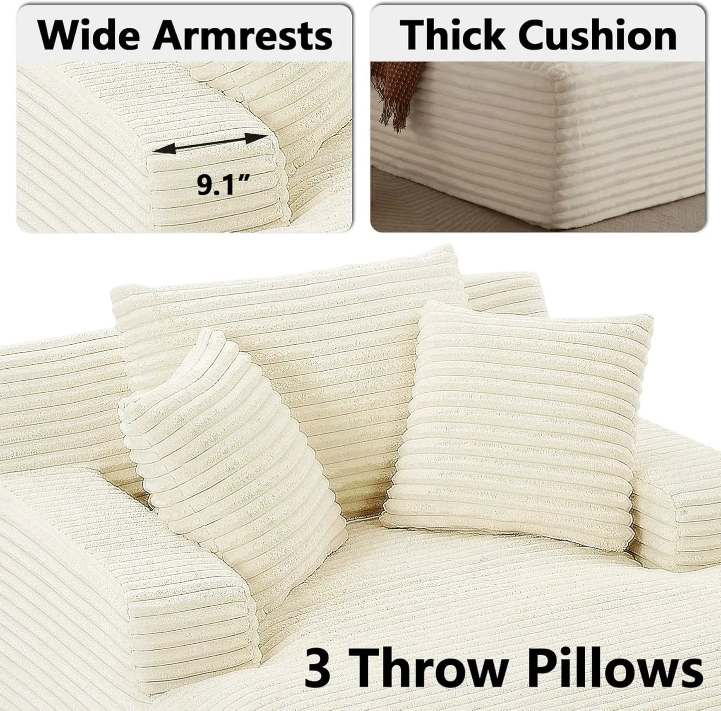 Oversized Chaise Lounge Chair with 3 Comfy Pillows