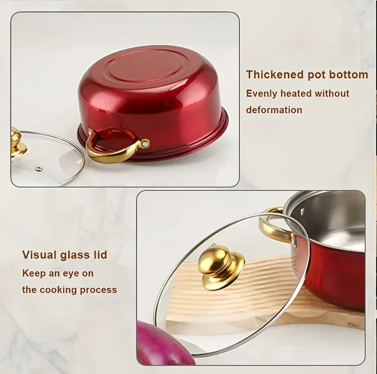 Red Cookware Set, 12-Piece ,Stainless Steel