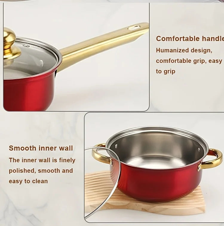 Red Cookware Set, 12-Piece ,Stainless Steel