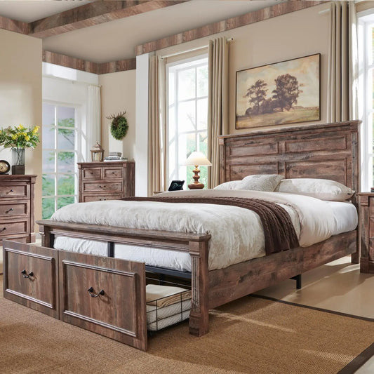 Farmhouse Queen Size Bed Frame, with 51" Tall Headboard