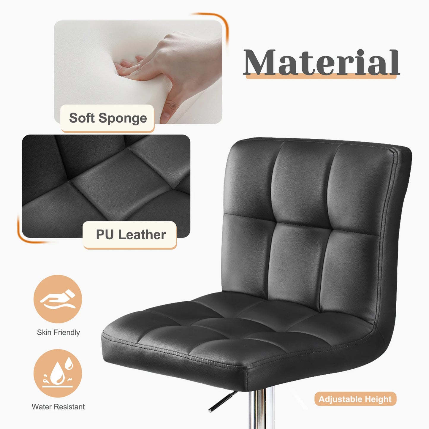 JHK PU Leather Bar Stools Set of 2,Upholstered