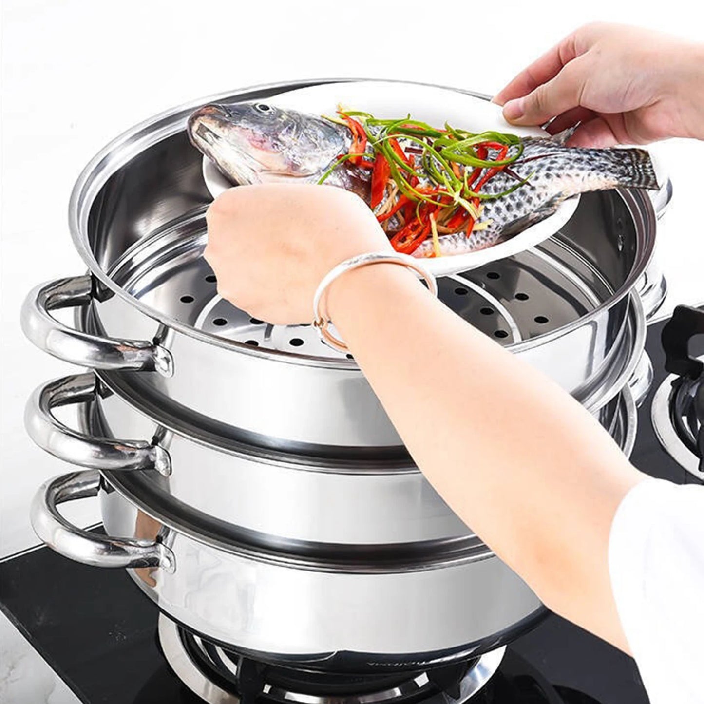 28CM Multi-Function 3 Tier Cook Food Veg Pot Large