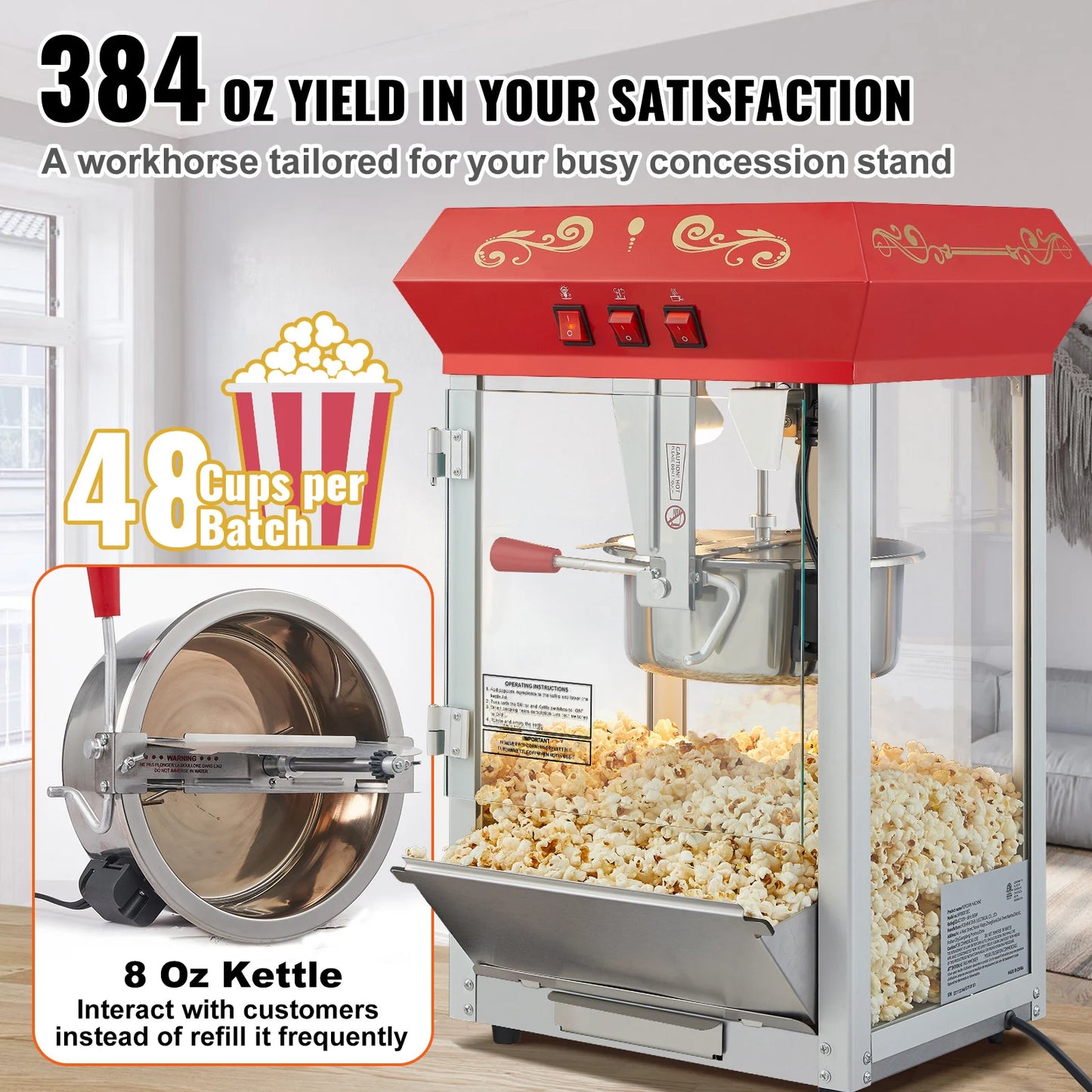 SucceBuy 8/12Oz Electric Popcorn Maker Commercial Machine