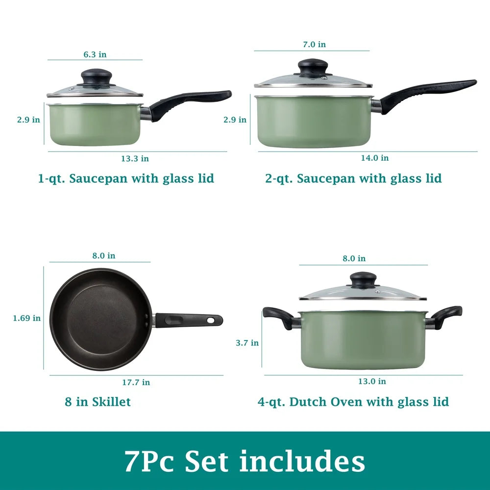 7 Piece Nonstick Cookware Set Lightweight Aluminum
