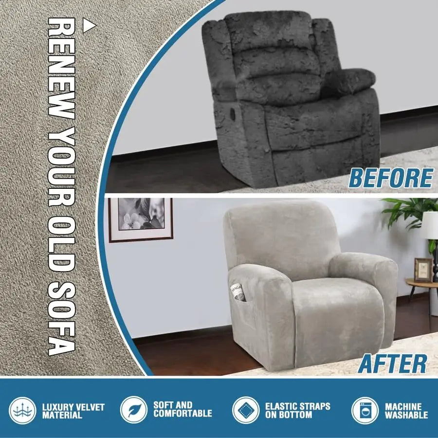 4Pieces Recliner Chair Covers Velvet Stretch