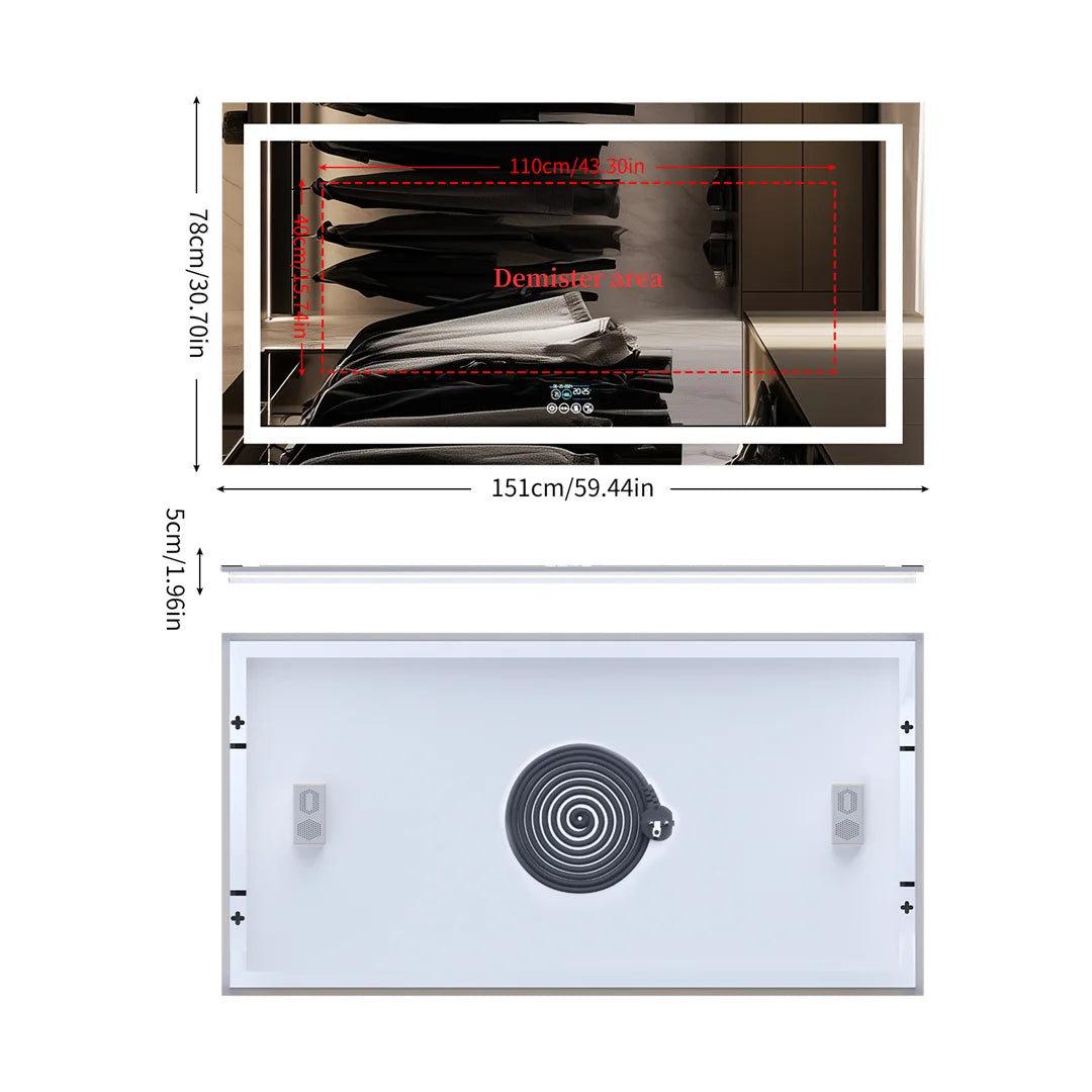 LUVODI Large Illuminated Bluetooth Bathroom Mirror Rectangle