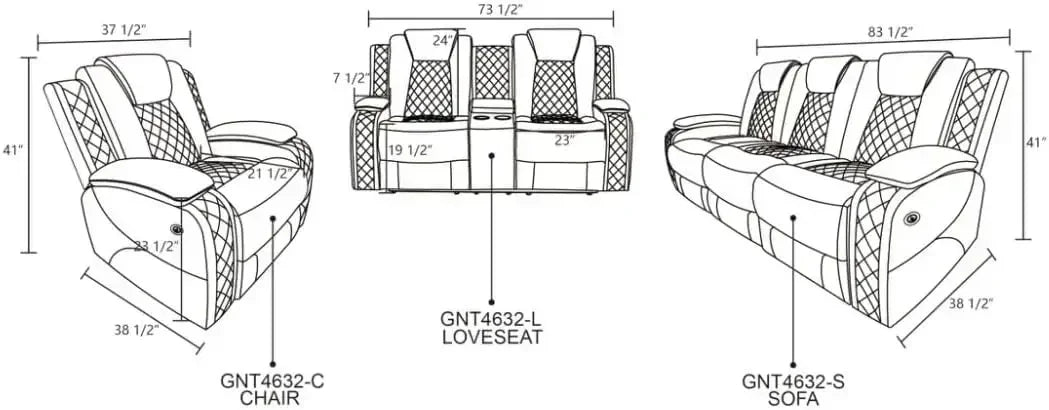 Hot sales Power Living Room Furniture Sets      ,Sectional Sofa Loveseat with Wireless Charging