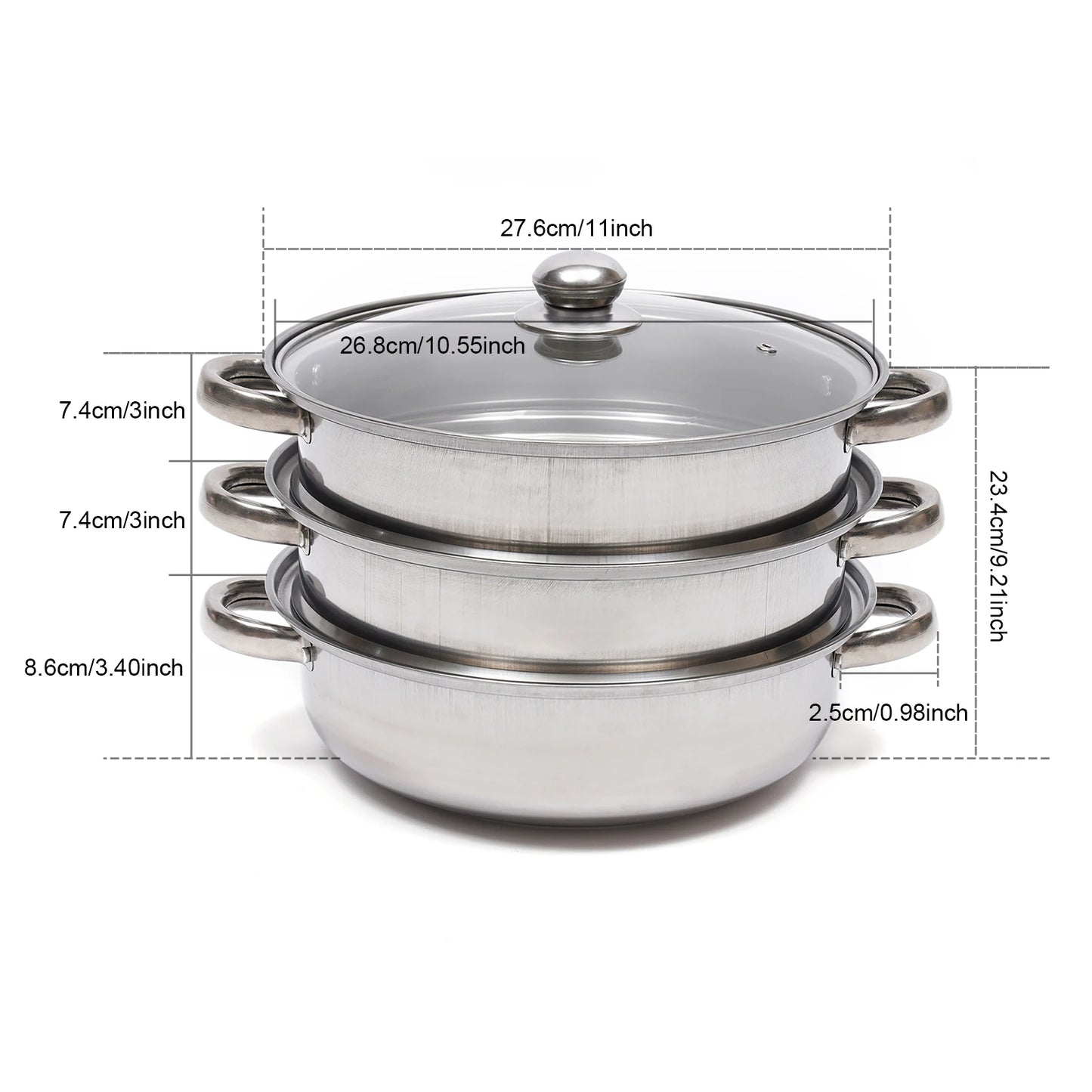 28CM Multi-Function 3 Tier Cook Food Veg Pot Large
