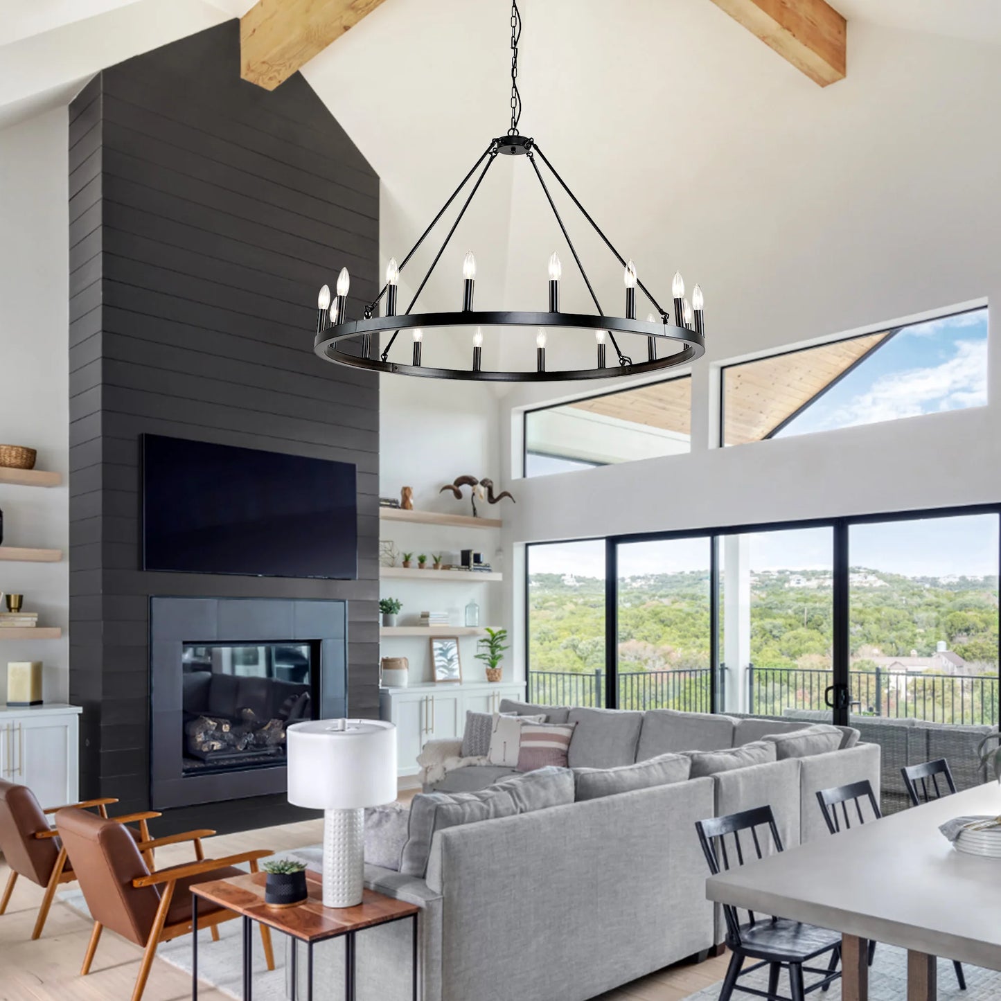 16-Light Wagon Wheel Chandelier Round Matte 43 inch