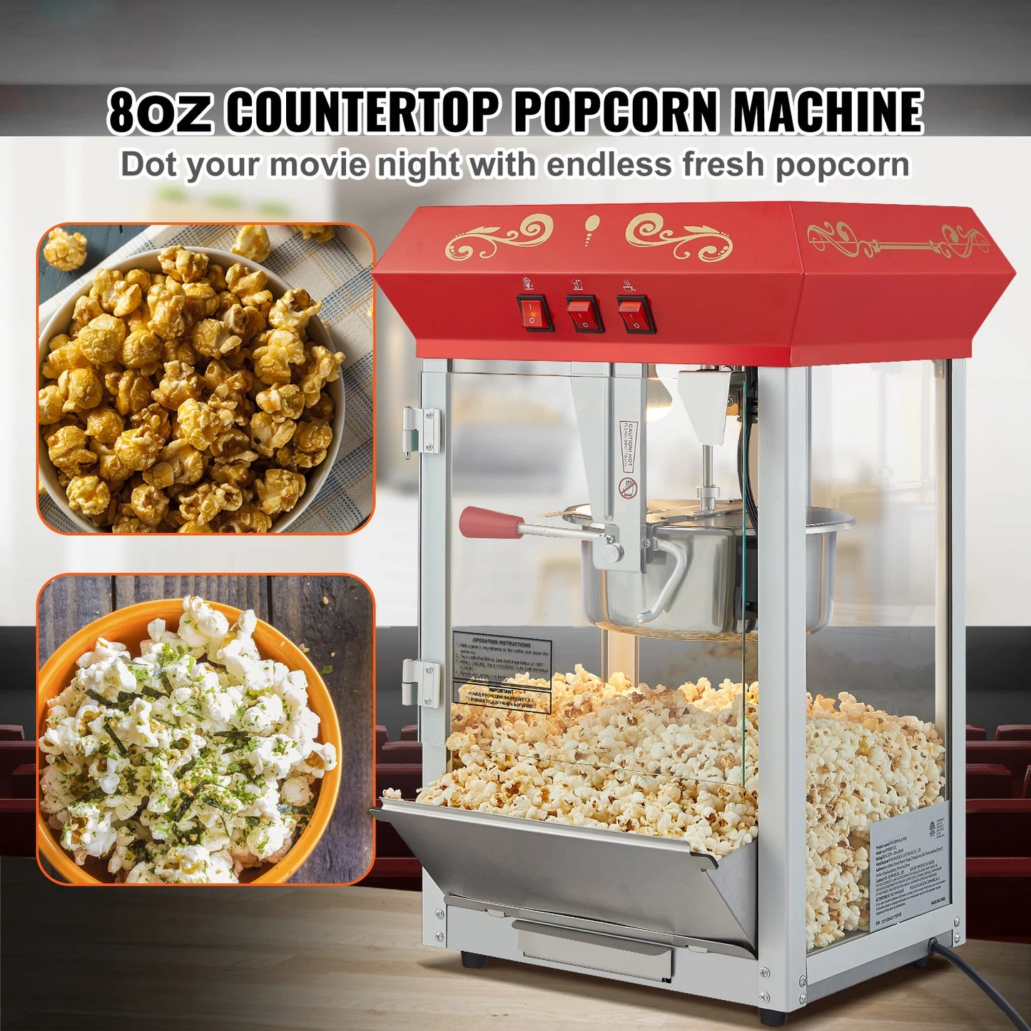 SucceBuy 8/12Oz Electric Popcorn Maker Commercial Machine