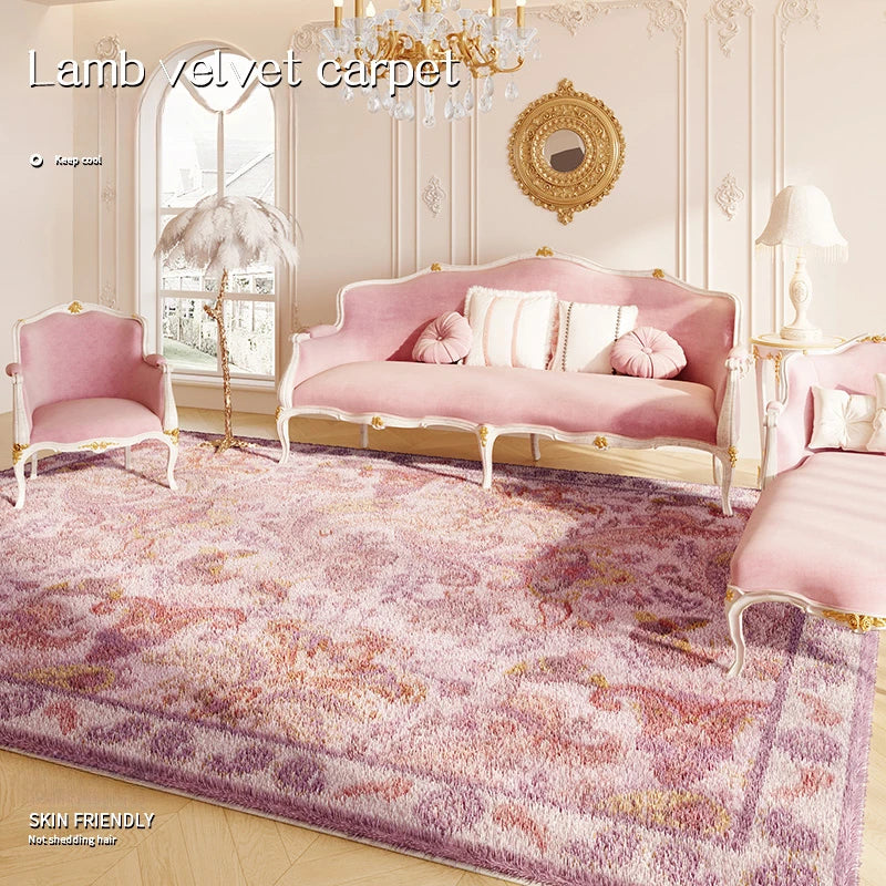 Pink American Fluffy Soft Carpet Light Luxury Villa