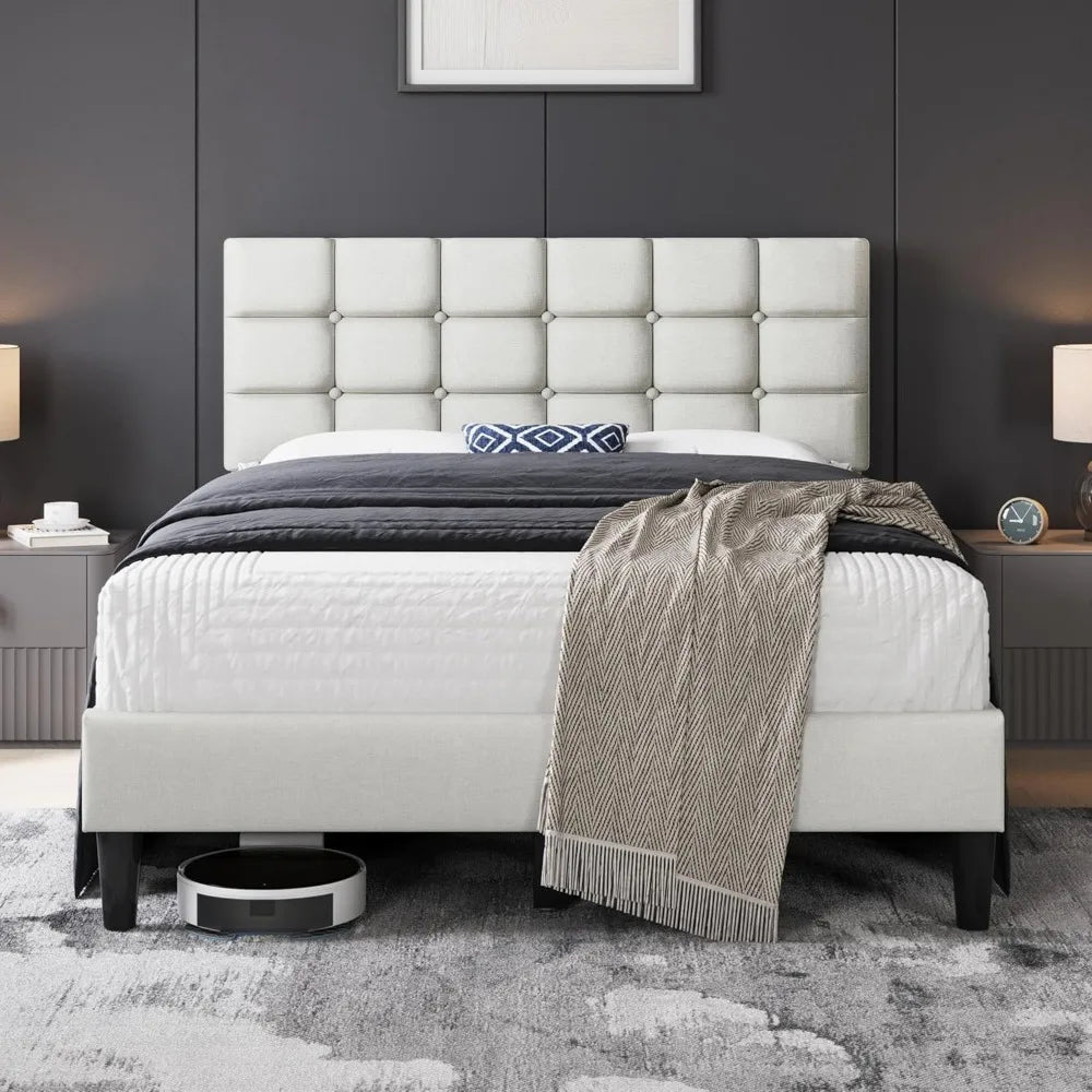 Modern Wooden Full Size Upholstered Platform Bed