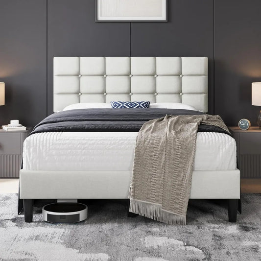 Modern Wooden Full Size Upholstered Platform Bed