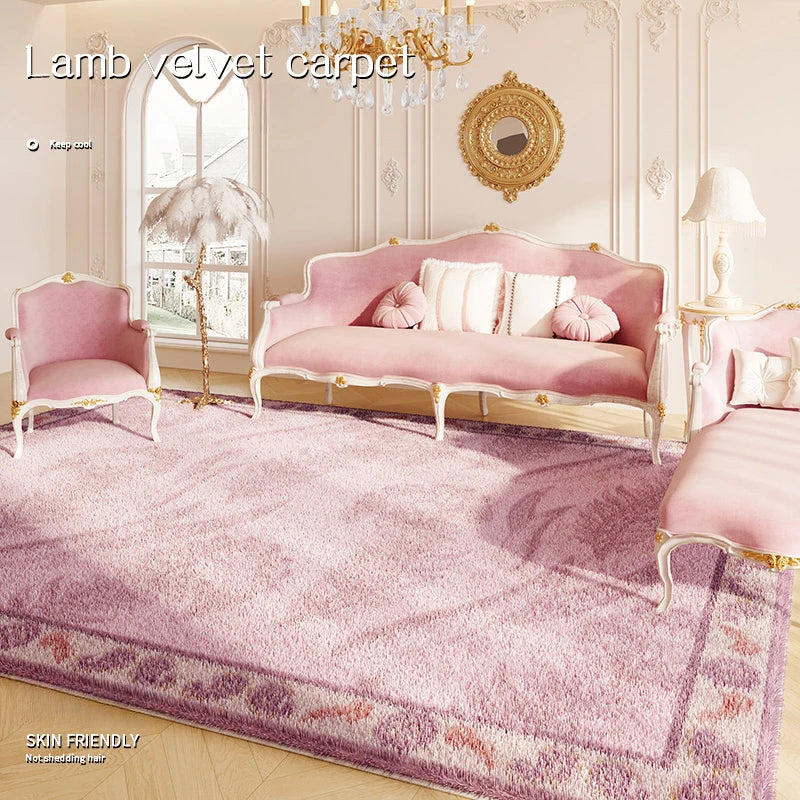 Pink American Fluffy Soft Carpet Light Luxury Villa