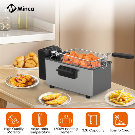 M Minca 3L Electric Deep Fryer with Hooked Fry Basket