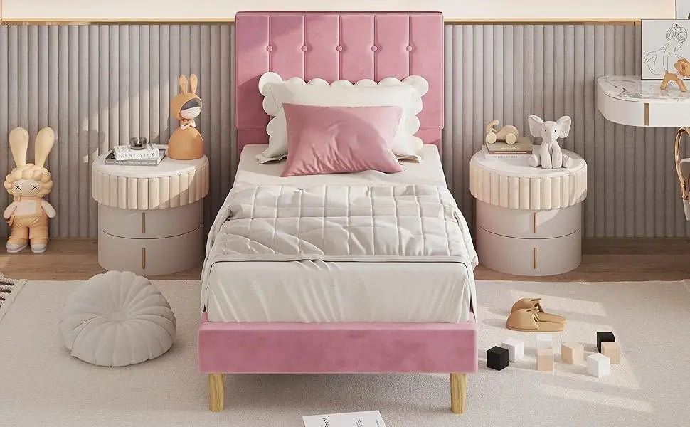 LIKIMIO Twin Bed Frames, Velvet Upholstered Platform