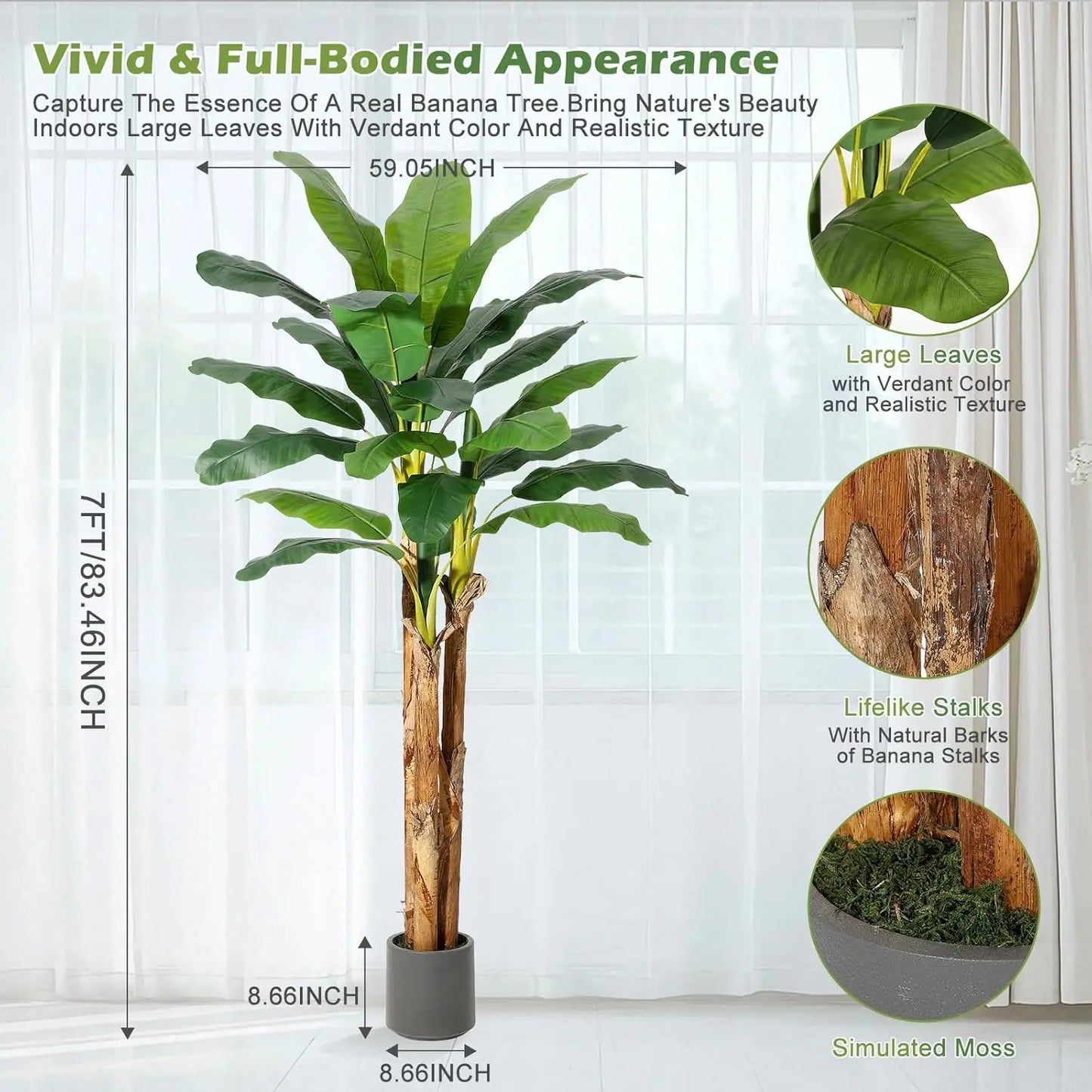 Artificial Banana Tree 7FT/6FT/5FT With Grey Planter