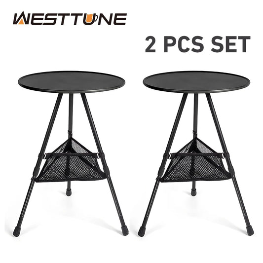 WESTTUNE Outdoor Round Table with Mesh Bag 2 Pcs Set