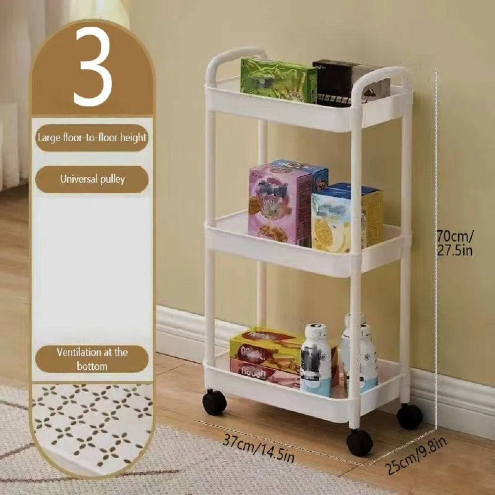 1pc 3/4-Tier Rolling Storage Cart, Plastic