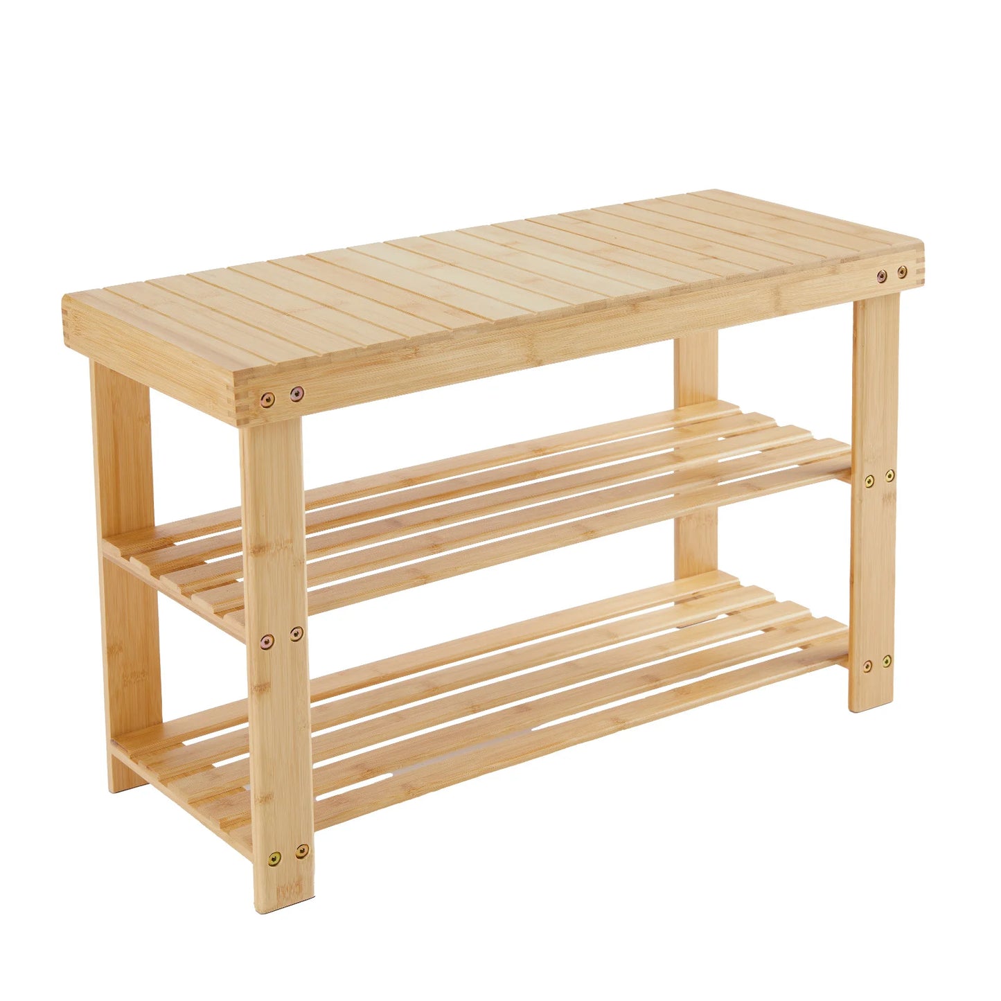JHK Living Room 3-Tier Bamboo Shoe Rack Bench