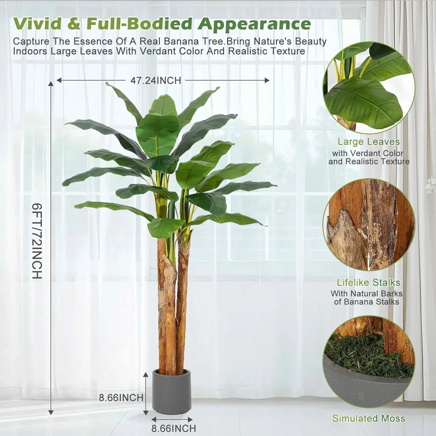Artificial Banana Tree 7FT/6FT/5FT With Grey Planter
