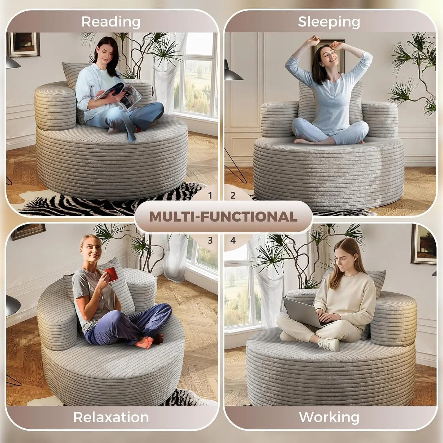 Gray 3-Seater Cloud Sectional Sofa with Ottoman