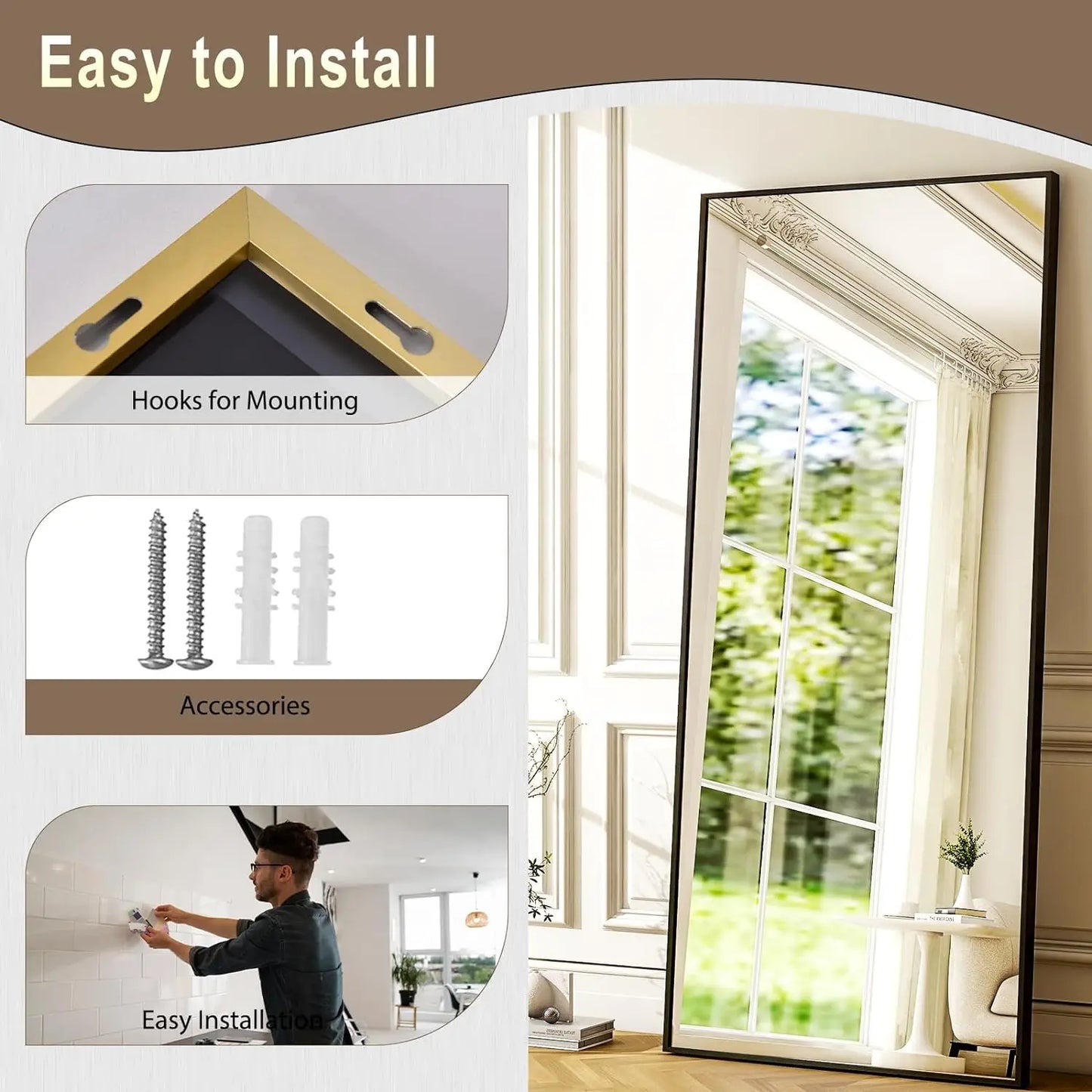 26" x 71" Full Length Mirror - Black Floor Mirror