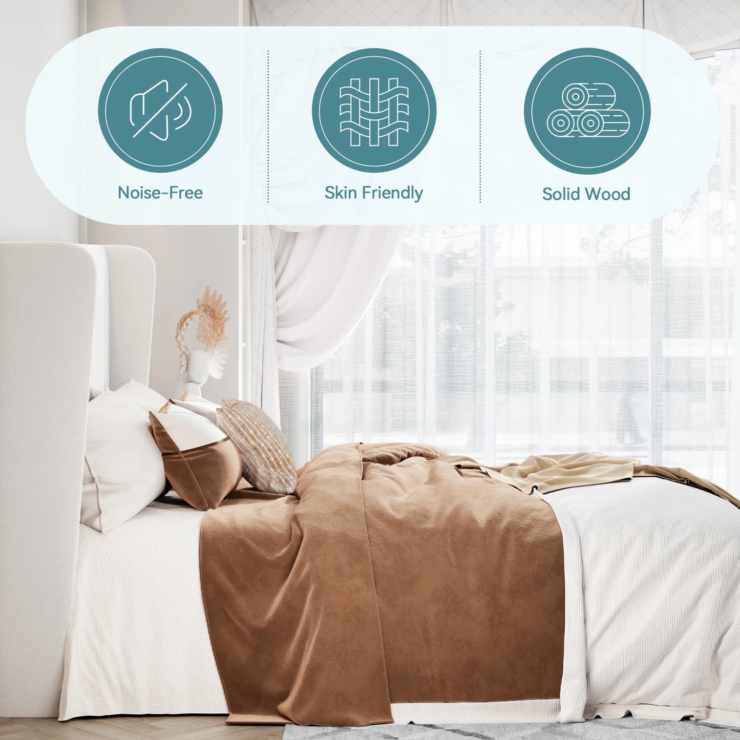 HOOMIC Velvet Upholstered Bed Frame, Vertical Channel