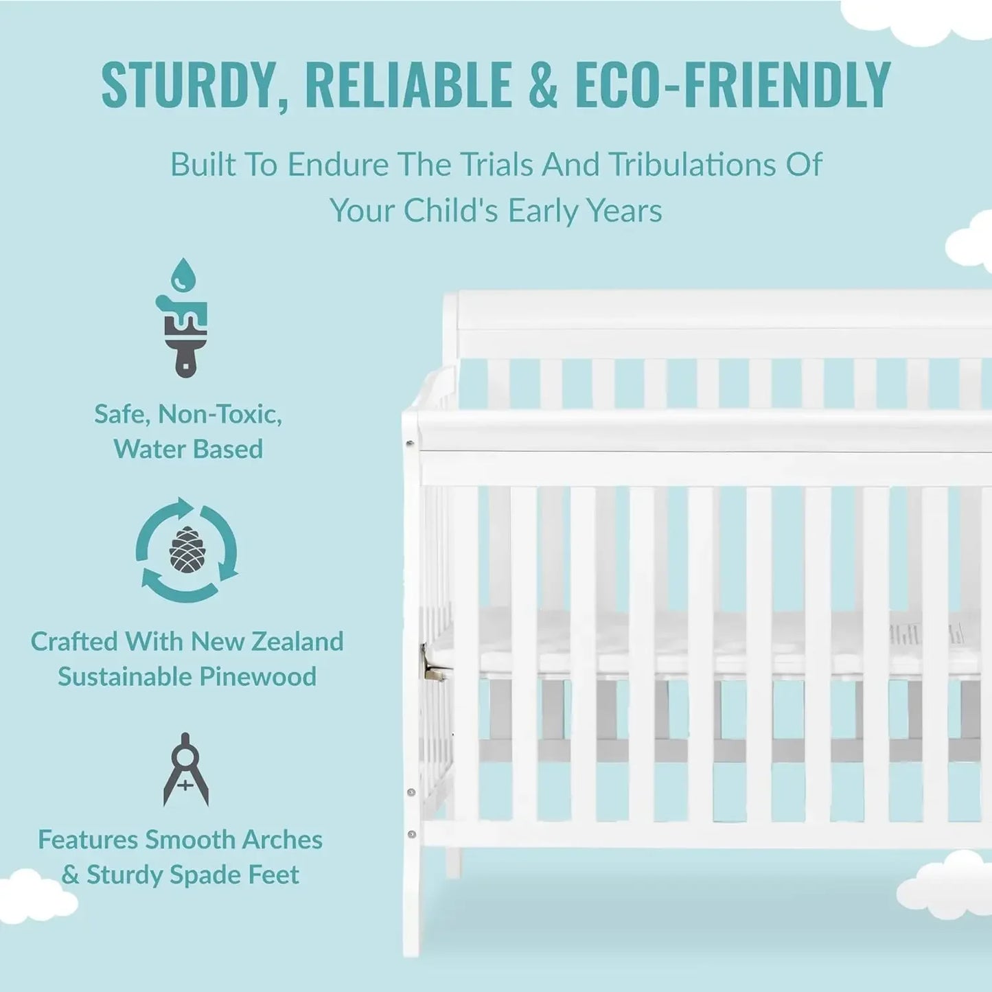 4-in-1 Mini Convertible Crib And Changer in White