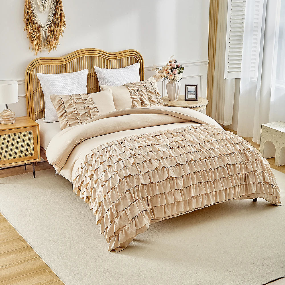 3Pieces Queen Comforter Duvet Solid Color Pillowcases Set