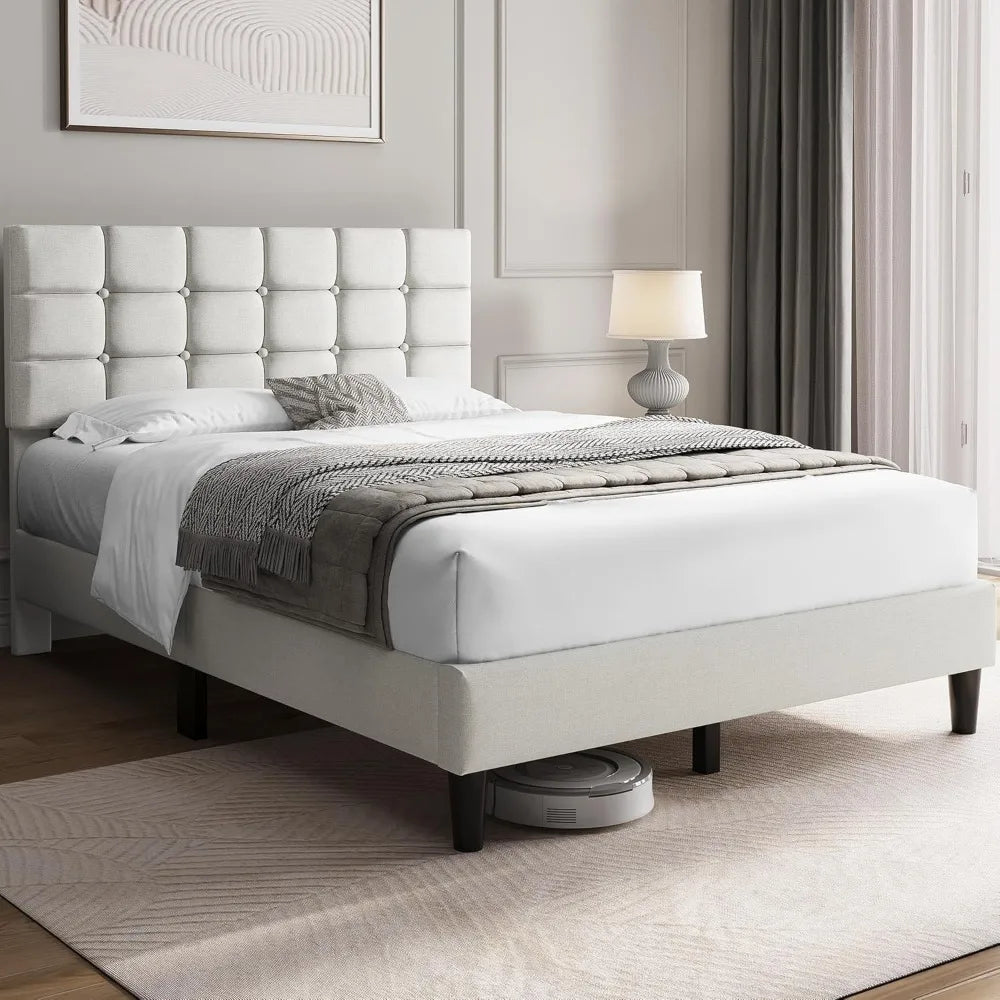 Modern Wooden Full Size Upholstered Platform Bed