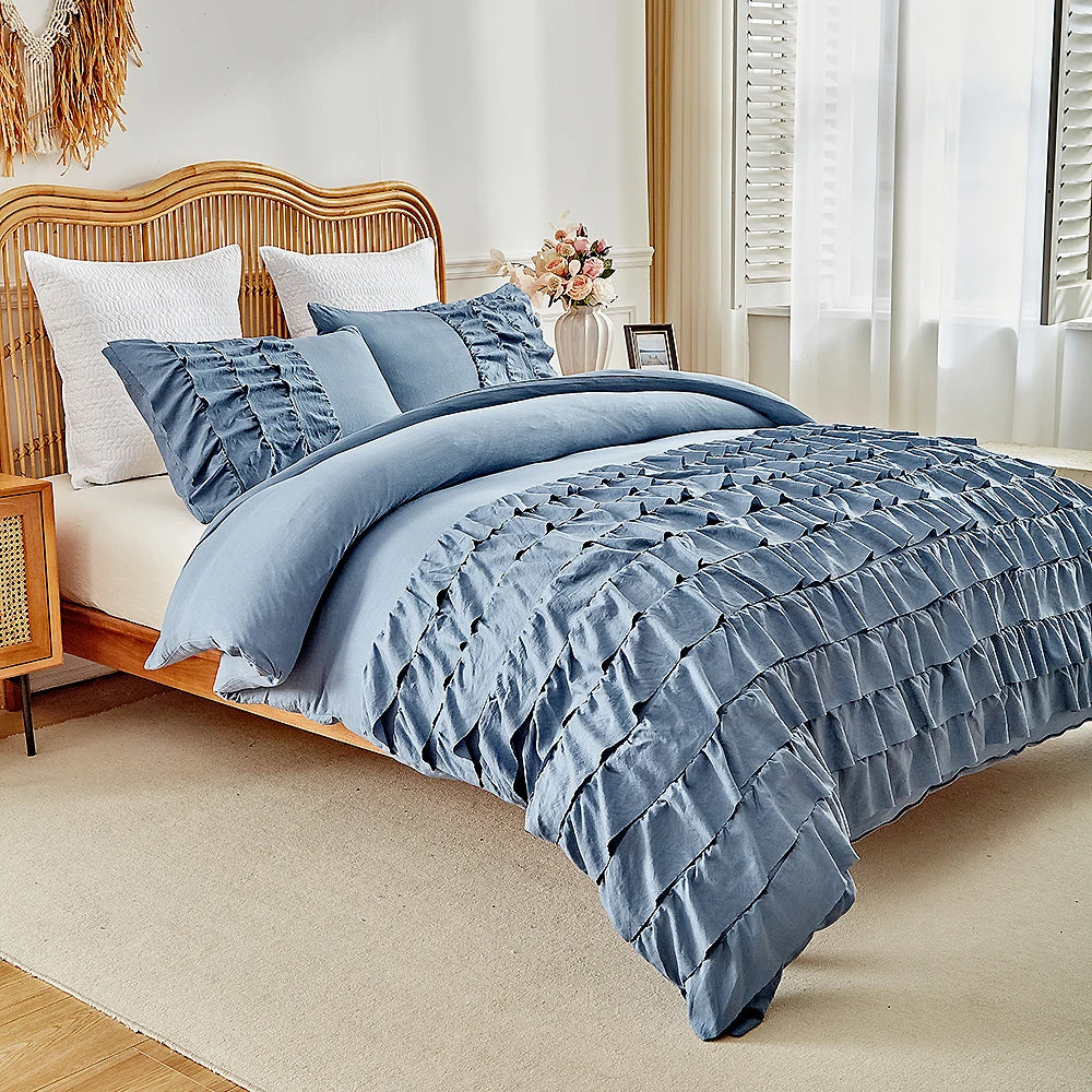 3Pieces Queen Comforter Duvet Solid Color Pillowcases Set