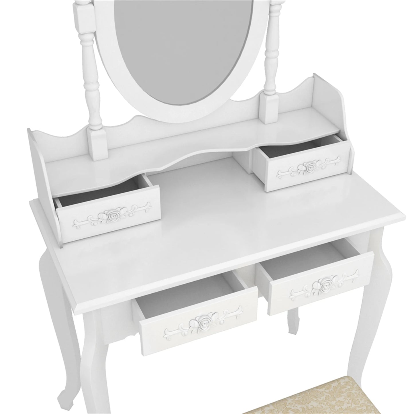 4-Drawer White Dresser Removable/Rotation Mirror