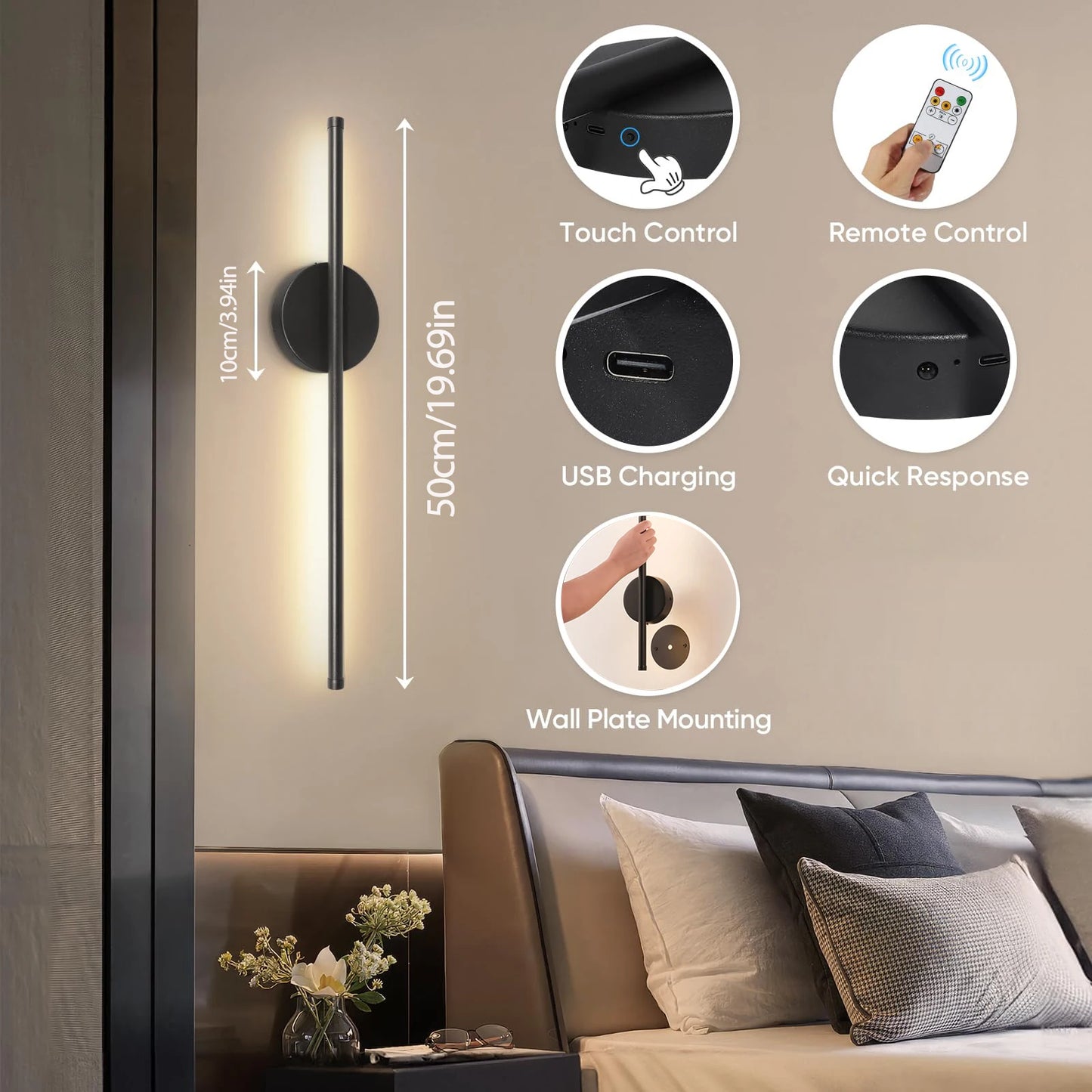 LED Rechargeable Wall Light Installation Free Wall Sconce