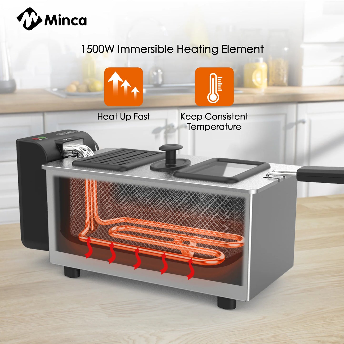 M Minca 3L Electric Deep Fryer with Hooked Fry Basket