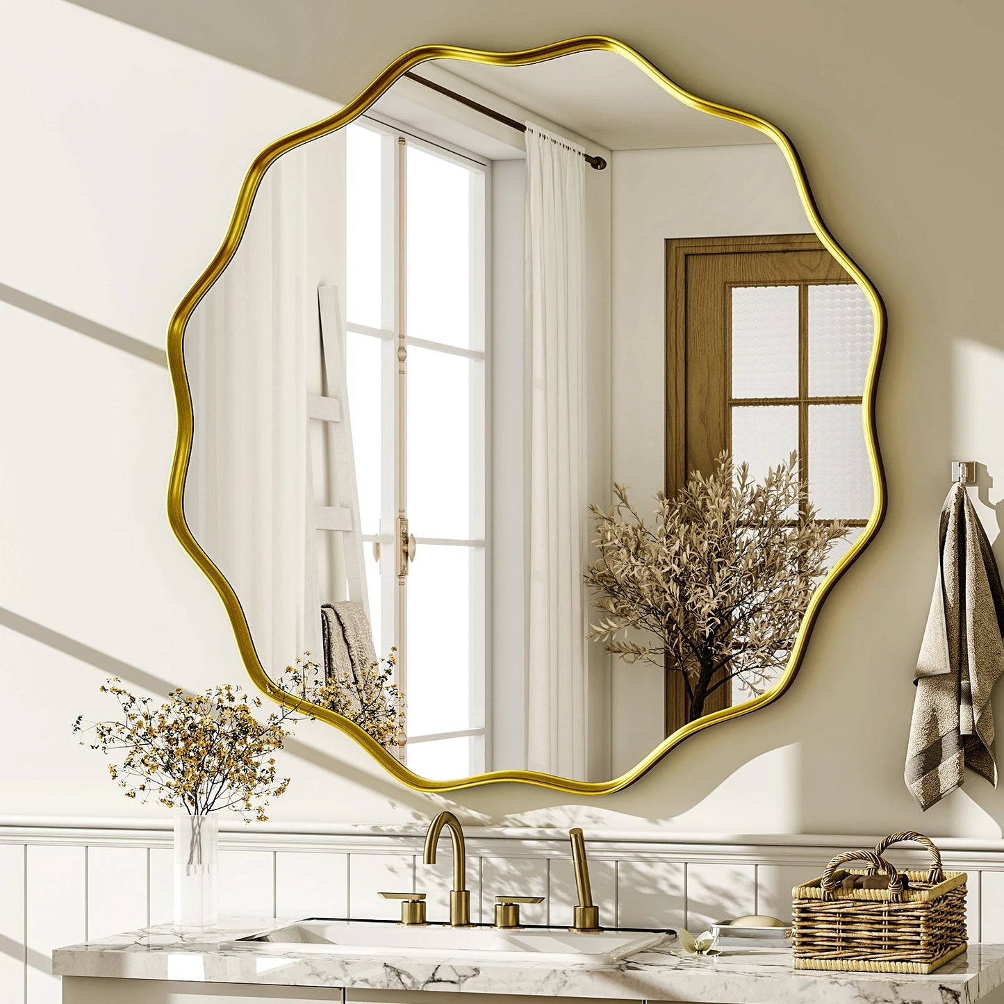 Wavy Round Decorative Bathroom Mirror