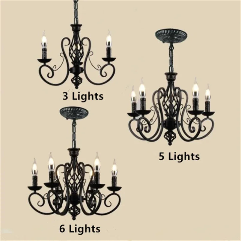 Industrial Chandelier Black Lamp Europe Wrought Iron